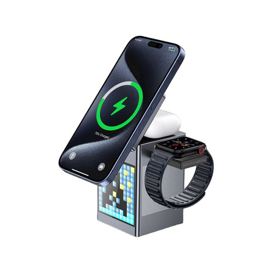 PixelWave 3-in-1 Speaker & Wireless Charging Hub